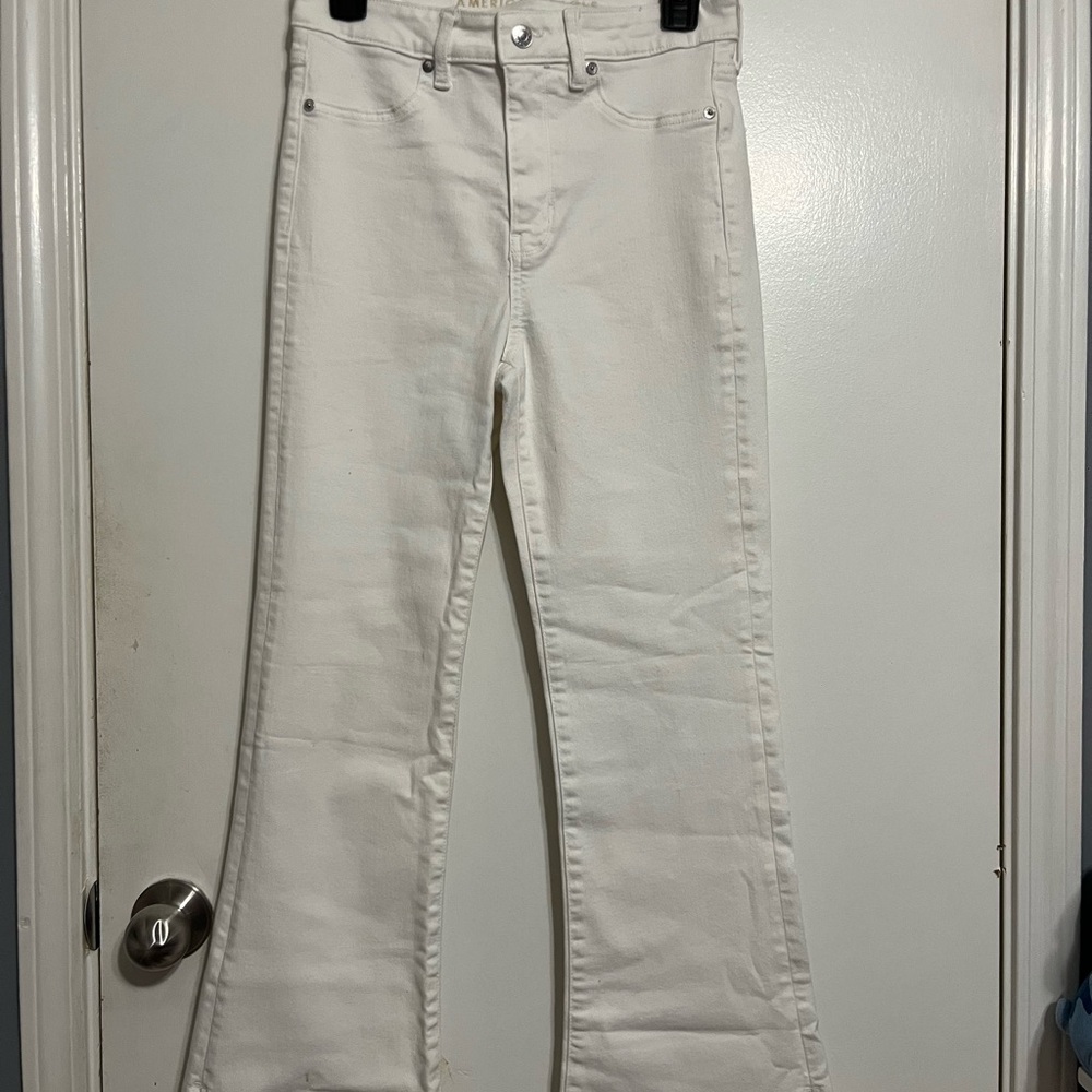 American Eagle Outfitters Cream Flare Jeans